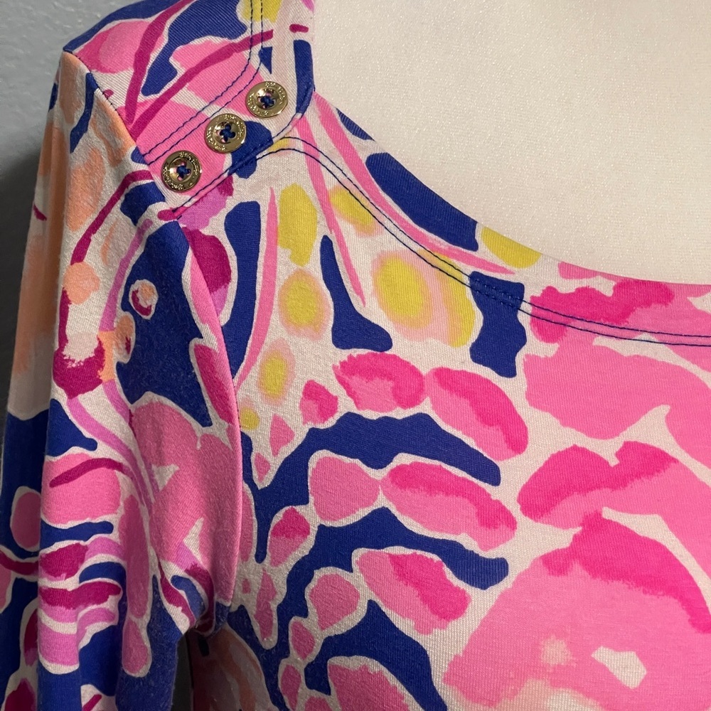 Lilly Pulitzer Pink Blue Printed Sheath Dress Long Sleeve Stretch Preppy Medium - Picture 5 of 11